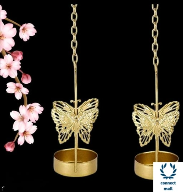  Beautiful Golden Butterfly Tea Light Candle Holders Set of 2 -  Metal,  Set of 2